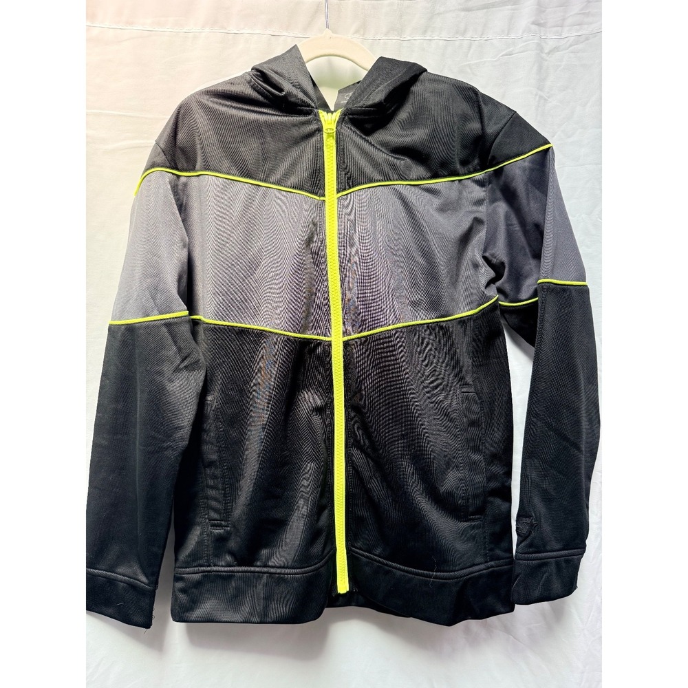 Starter Windbreaker Jacket Kids Large Black Green Full Zip Hooded Retro Track‎
